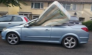Opel Astra Convertible Driver Pulled Over With Mattress in The Passenger Seat