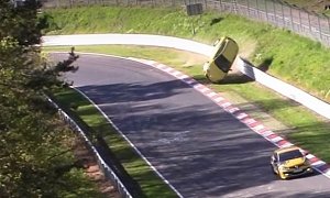 Opel Astra GTC Rolls Over in Extreme Nurburgring Crash while Chasing a Megane RS