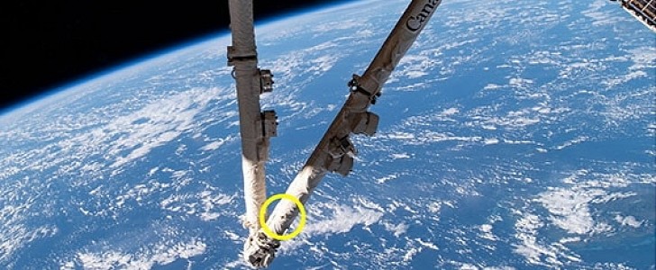Last week, the ISS' robotic arm Canadarm2 was hit by space debris