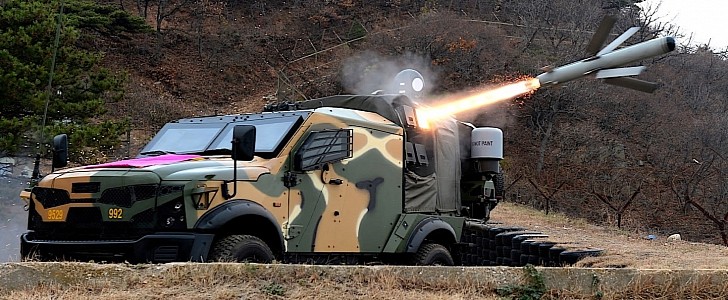 Spike NLOS missile system mounted on a tactical vehicle