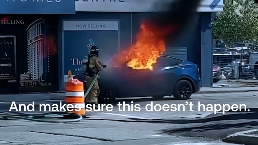 ONE teased Tesla about BEV fires involving NMC battery packs, but this fire had nothing to do with them