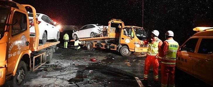 Crane-like truck smashes into 31 cars after brake malfunction