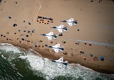 Overhead Shot of F-16s Flying Over an Ocean City Beach Is 100 Percent USAF Cool
