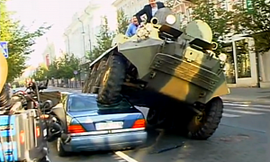 Overkill: Lithuanian Mayor Crushes Mercedes in Bike Lane With APC