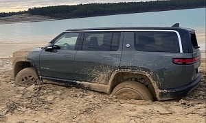 Owner Abandons Rivian R1S on Lake Shore After Getting Stuck in the Frozen Mud