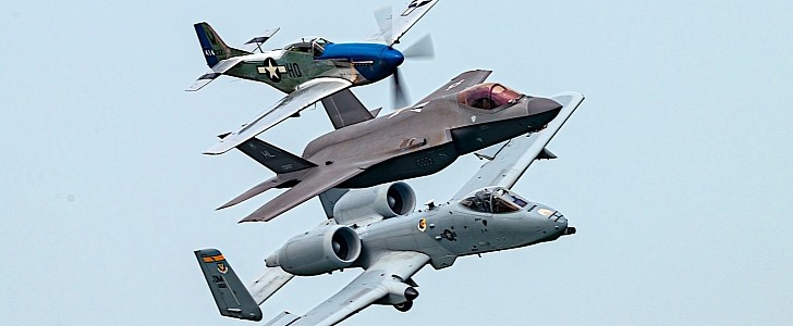 P-51 Mustang, A-10 Thunderbolt and F-35A Lightning II