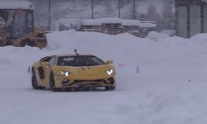 Pack of Lamborghini Aventador S Supercars Drifting In the Blizzard Looks Beastly