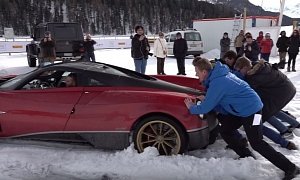 Pagani Huayra Gets Stuck in Snow, Driver Loses The Plot