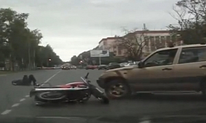 Painfully Stupid Driver Causes Scary Motorcycle Accident