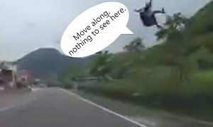 Paraglider Almost Lands in Front of a Car