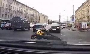 Passat Cuts Scooter, Causes Rider to Crash, Drives Away