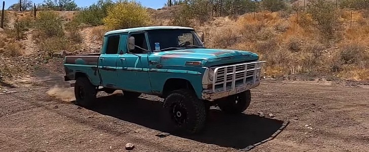 Patina 1968 Ford F-250 Crew Cab rides on 1992 Dodge Ram W250 chassis and has 1997 Cummins swap on Ford Era
