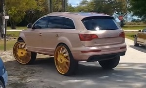 Pearl Pink Audi Q7 on 32-inch Gold Floaters Is the Ultimate Bling Machine