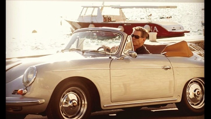 Pierce Brosnon driving a Porsche 356 in his latest movie