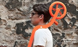 Pigeon Kick Scooter Is Orange-Glossy and Fits on Your Shoulder