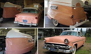 Pink 1954 Ford Crestline and Kom-Pak Sportsman Trailer Combo Is Deliciously Vintage