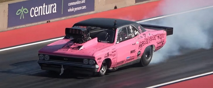 pink Chevrolet Chevelle dragster