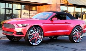 Pink Ford Mustang Convertible on DUB 30-Inch Wheels Is a Weird SUV