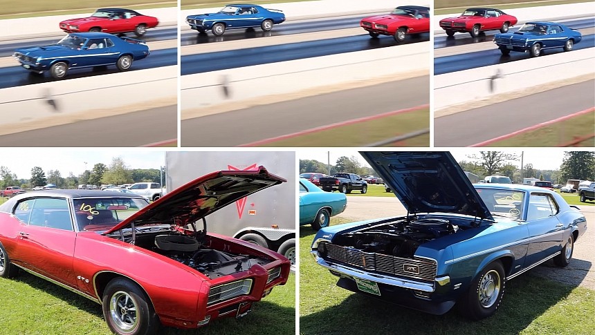 1969 Pontiac GTO vs 1969 Mercury Cougar drag race