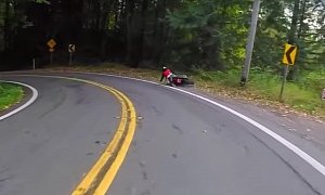 Point Fixated Rider Lays ‘Er Down, Bike Falls Off the Cliff