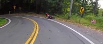 Point Fixated Rider Lays ‘Er Down, Bike Falls Off the Cliff