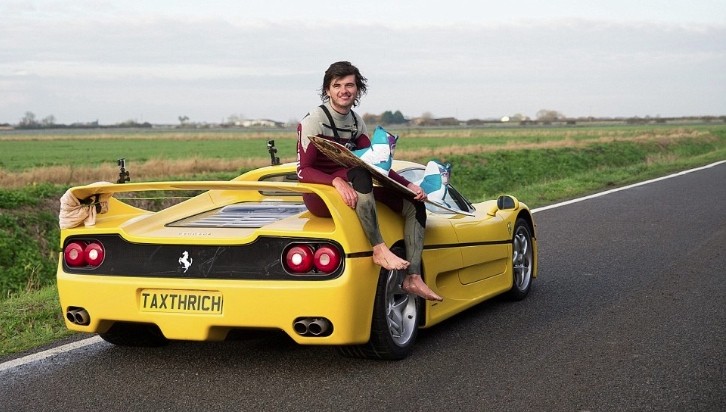 Jorge Gill sitting on the same Ferrari F50 he used for his stunt
