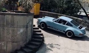 Porsche 911 Carrera RS 3.0 Drifting Out of Underground Garage Is Smooth as Silk