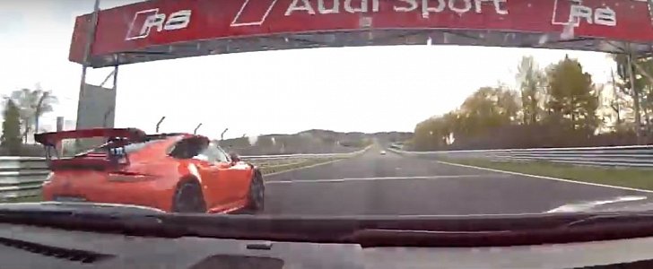 Porsche 911 GT3 RS Chases Another GT3 RS in Nurburgring Traffic