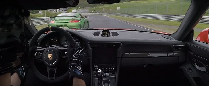 Porsche 911 GT3 RS Chases Mercedes-AMG GT R On Nurburgring