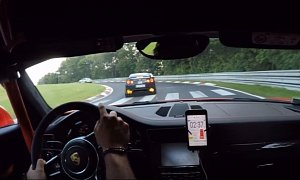 Porsche 911 GT3 RS Chasing "Police" Nissan GT-R on Nurburgring Brings Fire