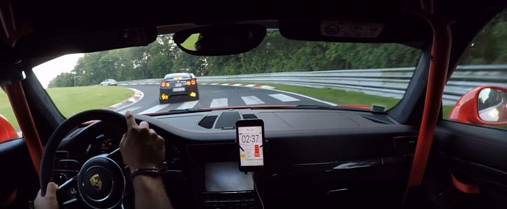 Porsche 911 GT3 RS Chasing "Police" Nissan GT-R on Nurburgring
