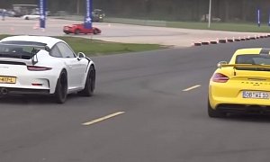 Porsche 911 GT3 RS Drag Races Cayman GT4 in Cannibalistic German Fight