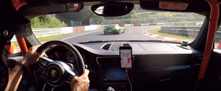 Porsche 911 GT3 RS PDK Chases Mercedes-AMG GT R on Nurburgring