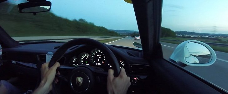 Porsche 911 R flat out on German Autobahn