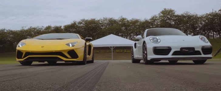 Lamborghini Aventador S vs Porsche 911 Turbo S drag race