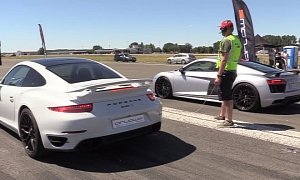 Porsche 911 Turbo S Drag Races Audi R8 V10 Plus, Makes Fans Angry