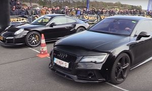 Porsche 911 Turbo S Drag Races Audi RS7, The Struggle Is Real