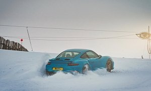 Porsche 911 Turbo S Goes Up a Snowy Slope in the Scottish Highlands