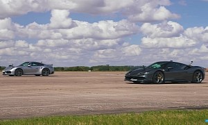 Porsche 911 Turbo S Held at Point Blank by Ferrari SF90 in Quarter-Mile Event