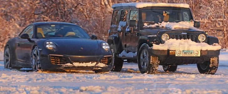 Porsche 911 vs. Jeep Wrangler Snow Autocross