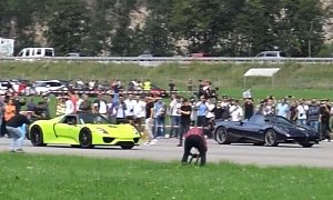 Porsche 918 Spyder Drag Races Pagani Huayra, Stands Mighty