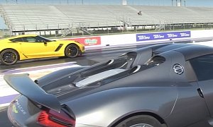 Porsche 918 Spyder vs. Chevrolet Corvette Z06 Drag Race Is a Big Surprise