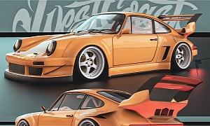 Porsche 930 RWB With Crazy Dual-Layer Wing Is a Nasty West Coast Customs Project