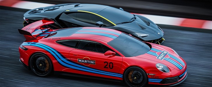 Porsche Aero Supercar with Martini Livery Racing Looks Like a Squashed 911, Races a Lambo