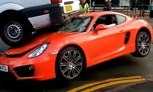 Porsche Cayman Gets Trampled by Van in Bizarre London Crash