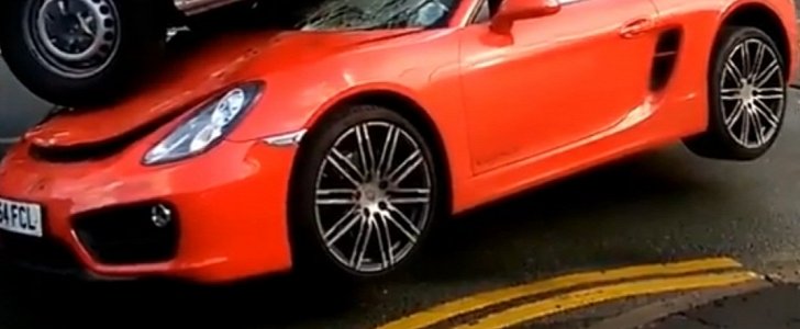 Porsche Cayman Gets Trampled by Van in London