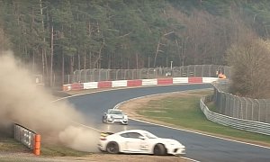 Porsche Cayman GT4 Clubsport Crashes on Nurburgring, Is Ruined in Schwedenkreuz