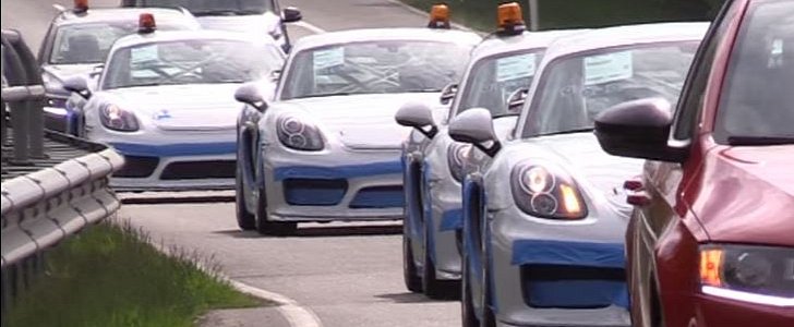 Porsche Cayman GT4 Clubsport Convoy Driving on the Street