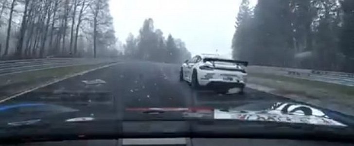 Porsche Cayman GT4 Clubsports Battling on Snowy Nurburgring