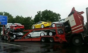 Porsche Cayman GT4 Delivery Truck Rear-Ended in Germany, At Least 6 GT4s Ruined